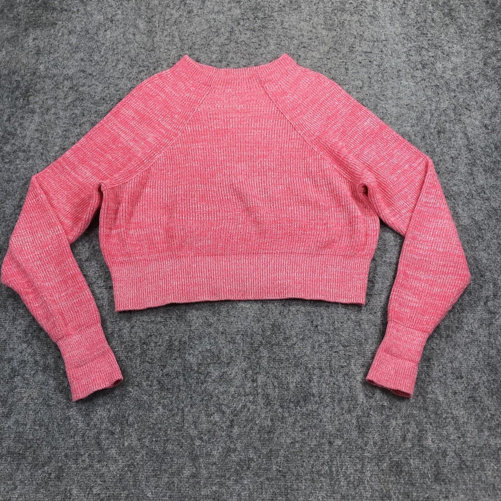 Free People Sweater Womens XS Pink Mock Neck Cropped Raglan Knit Pullover Cozy